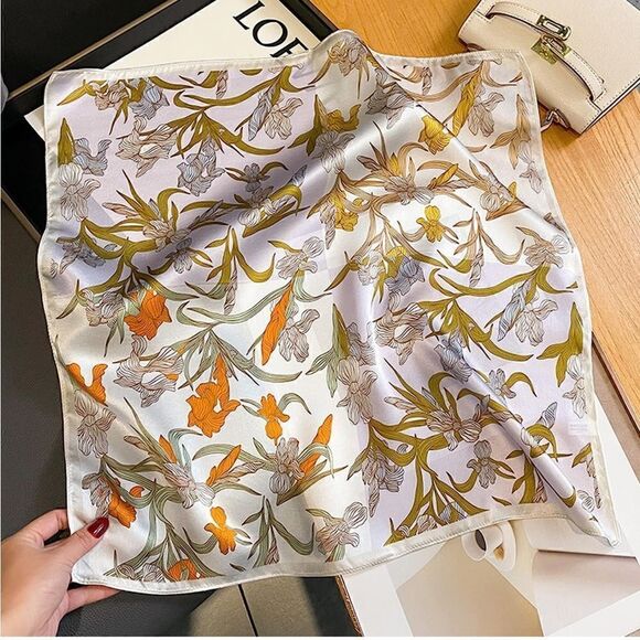Beige floral Silk Scarf main image 5